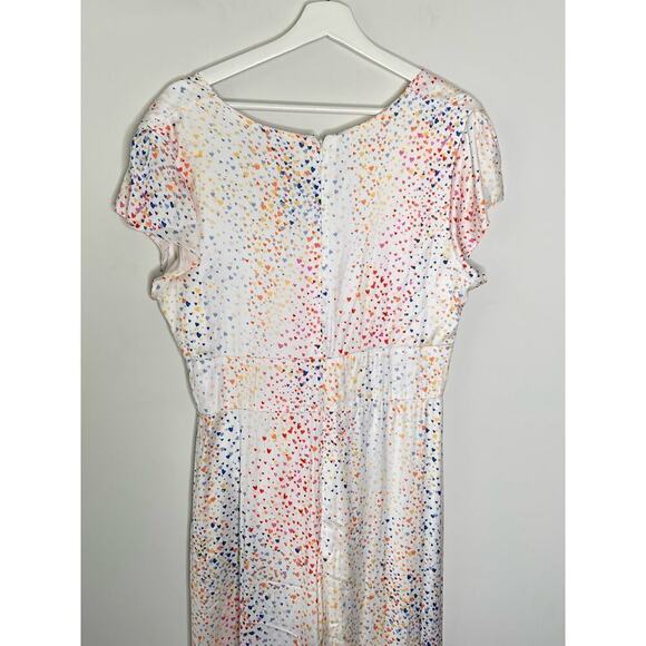 Hutch Multi Heart Short Sleeve V-Neck Button Front Hi-Low Maxi Dress White 12 - Picture 10 of 12